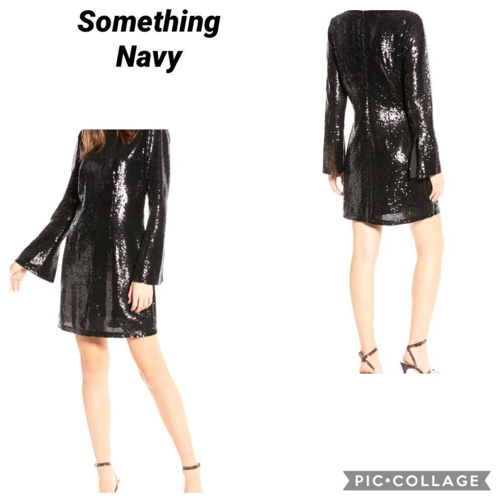 NEW Something Navy sequin black mini dress S